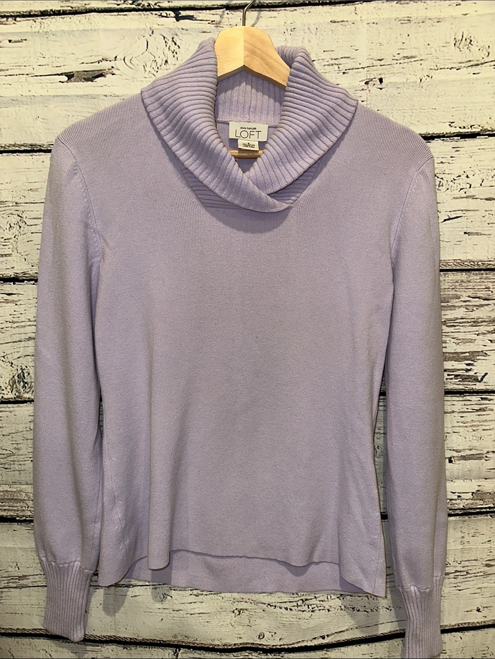 LOFT Lavender Ribbed Cowl Neck Sweater